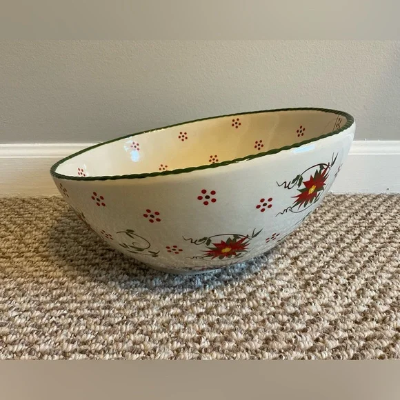 Temp-Tations 2 QT Asymmetrical Poinsettia Bowl with Cardinal and Ornaments - Picture 5 of 14